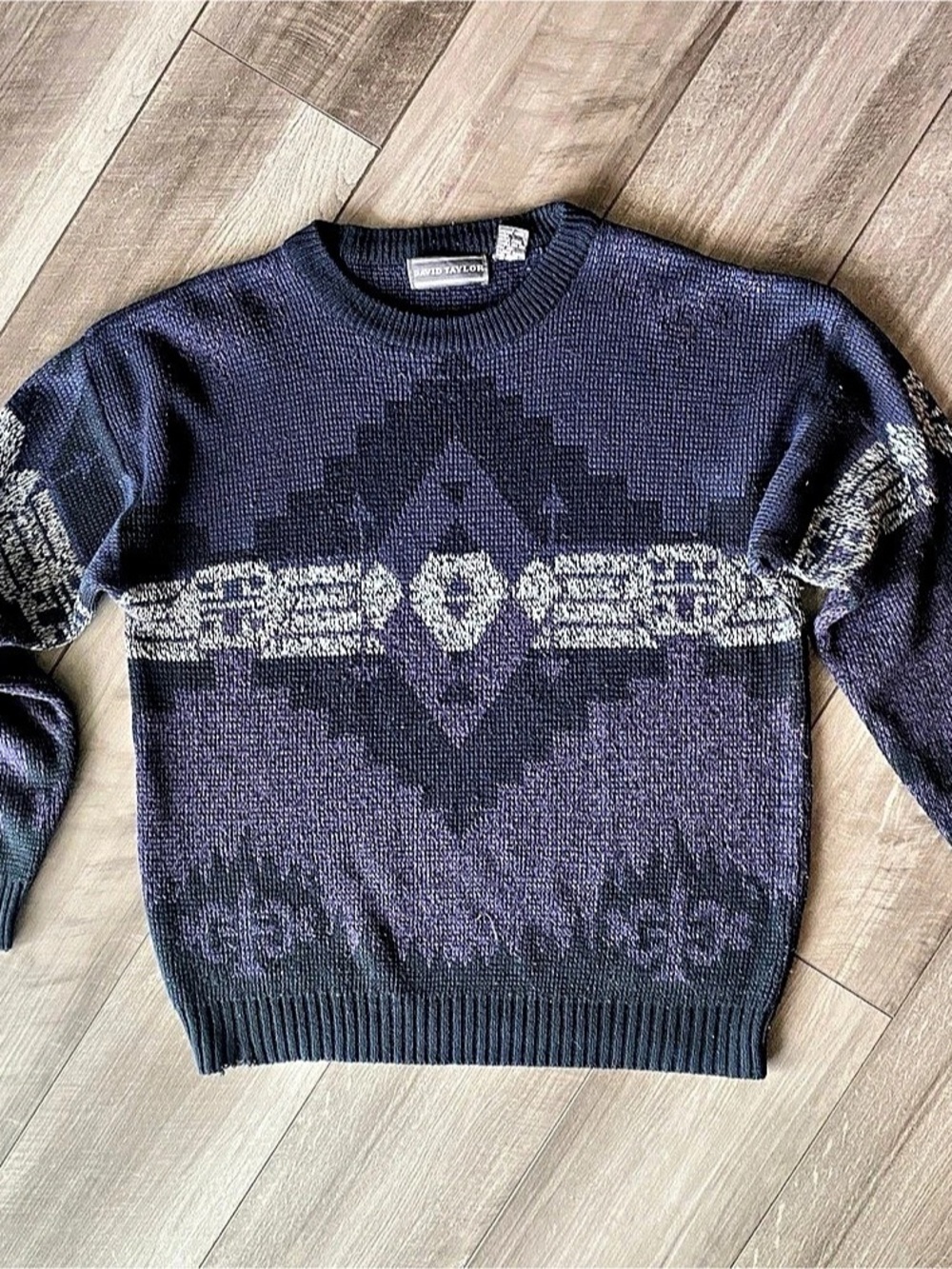 David Taylor Men's Geometric Crewneck Sweater in Blue & Purple